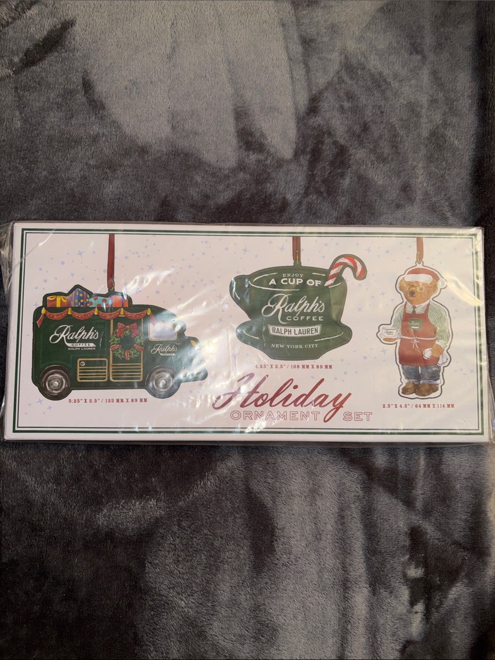 Ralph Lauren Green and Red Holiday Ornament Trio